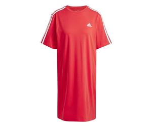 Adidas Donna Essentials 3-Stripes Single Jersey Boyfriend Tee Dress, Better Scarlet, S