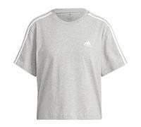 adidas Donna Essentials 3-Stripes Single Jersey Crop Top, medium grey heather/white, M