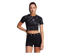 adidas Donna Techfit Camo Print Crop Training Tee, Carbon, L