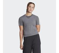 adidas Donna Train Essentials Train Cotton 3-Stripes Crop Tee, Dark Grey Heather/White, M