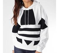 Adidas Donna Trefoil Logo Felpa con Cappuccio Oversize Pullover Sweater Bianco /