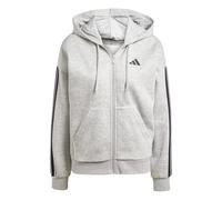 adidas Femme Essentials 3-Stripes Full-Zip Fleece Hoodie, Medium Grey Heather/Black, XXS