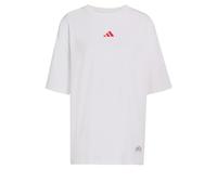 adidas Femme Mini Embroidery Oversized Graphic T-Shirt, White/Pure Ruby, L
