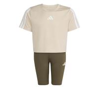 adidas Fille TRAIN ESSENTIALS 3-STIPES T-SHIRT SET, Crystal Linen/white, 9-10 Years