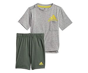 Adidas GM8944 I BOS Sum Set Tuta da Ginnastica Unisex - Bimbi 0-24 Top:Medium Grey Heather/Yellow Bottom:Green Oxide s21 6-9M