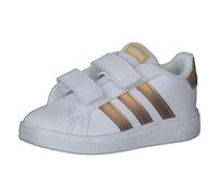 adidas Grand Sustainable Lifestyle Court Hook-And-Loop Shoes, Scarpe da Tennis Unisex-Bimbi 0-24, Footwear White/Footwear White/MAGOLD, 26 EU