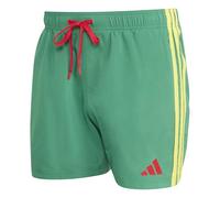 adidas Homme 3 Stripes Swim Shorts 5 inch, Bold Green/Pure Ruby, XL