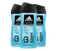 Adidas, Ice Dive Gel Doccia Bagnoschiuma 3 in 1 per Corpo, Capelli e Viso, 3 flaconi da 250 ml