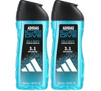 adidas, Ice Dive Gel Doccia Bagnoschiuma 3 in 1 per Corpo, Capelli e Viso, Formula Vegana, 250ml (Confezione da 2)