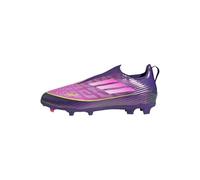 Scarpe da calcio F50 LEAGUE senza lacci per terreni naturali compatti per bambini Purple / Cloud White / Lucid Lemon 29