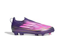Scarpe da calcio F50 LEAGUE senza lacci per terreni naturali compatti per bambini Purple / Cloud White / Lucid Lemon 31 1/2