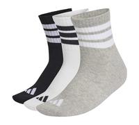 adidas Mixte 3 STRIPES CUSHIONED SPORTSWEAR MID CUT SOCKS 3 PAIR PACK, medium grey heather/white/black, 10.5-12.5