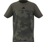 adidas Mixte Enfant Seasonal Essentials Camo Cotton T-Shirt Juniors, Olive Strata/Black, 7-8 Years