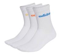 adidas Mixte Linear Crew Cushioned Socks 3 Pairs, white/Pure Orange/Semi Ice Tangerine Mel./ray blue, 10.5-12.5