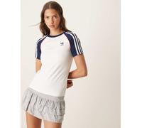 adidas Originals - adicolor - T-shirt bianca e rossa con maniche raglan-Bianco XS