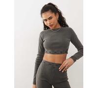 adidas Originals - Crop top a maniche lunghe nero slavato a coste XL