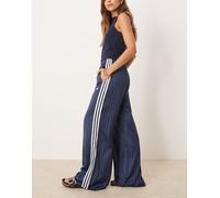 adidas Originals - Joggers a fondo ampio blu navy gessati in raso 2XS