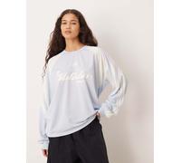 adidas Originals - Maglietta a maniche lunghe blu celeste e bianca con logo XL