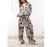 adidas Originals - Pantaloni sportivi con fondo ampio in raso con stampa pezzata-Multicolore XS