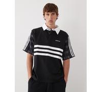 adidas Originals - Polo regular fit nera stile rugby con dettagli a quadri scozzesi-Nero S