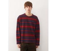 adidas Originals - T-shirt a maniche lunghe rosso e bordeaux a righe L