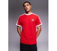 adidas Originals - T-shirt rossa con 3 strisce e bordi a contrasto-Rosso S