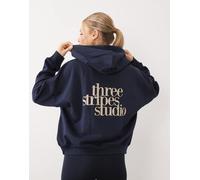 adidas Originals - Three Stripes Studio - Felpa con cappuccio blu navy e color panna L