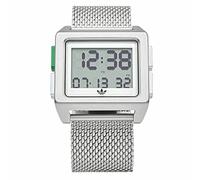 adidas Originals Watches Archive_M1. Men’s 70’s Style Stainless Steel Digital Watch with 5 Link Bracelet (36 mm) -Silver/White/Green