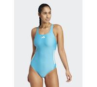 adidas Performance - Costume da bagno ciano lucido/bianco con 3 strisce e scollo a C sulla schiena-Blu W30