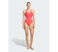 adidas Performance - Costume da bagno con logo e scollo a C sul retro rosso semi lucido/bianco W28