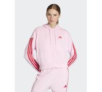 adidas Performance - Essentials - Felpa rosa e rubino puro in spugna con cappuccio, zip e 3 strisce L