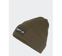adidas Unisex - Adulto Essentials Label Beanie Cuffed Hat, Olive Strata/White, XXS-XS
