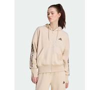 adidas Donna Seasonal Essentials Animal Print 3-Stripes Full-Zip Hooded Track Top Sweatshirt, Crystal Linen/Multicolor/Khaki Six, XXL