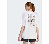 adidas performance - T-shirt oversize con piccola grafica ricamata bianco/puro rubino XS