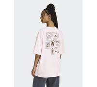adidas performance - T-shirt oversize rosa trasparente/bianco con piccola grafica ricamata XS