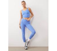 adidas Performance - Three Stripes Studios - Leggings blu e gialli con fascia in vita incrociata 2XS