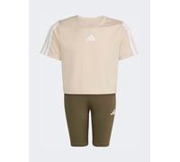 adidas Set di T Shirt e pantaloncini da ciclista adidas Train Essentials 3-Stripes per bambini 122128cm Marrone