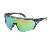 adidas Sport SP0063 Occhiali da Sole Uomo, Occhiali da Sole Sportivi Sottili e Leggeri, Forma Lente Maschera, Lenti Verde Specchiato, Grigio