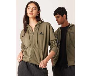 adidas - Sportswear Three Stripe - Felpa con cappuccio kaki in spugna con 3 strisce-Verde S