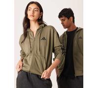 adidas - Sportswear Three Stripe - Felpa con cappuccio kaki in spugna con 3 strisce-Verde XS