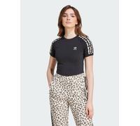 adidas - T-shirt con 3 strisce stampa leopardata-Nero XS