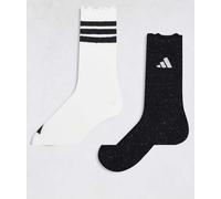 adidas Training - Confezione da 2 paia di calzini bianchi e neri glitterati con orlo smerlato-Bianco L