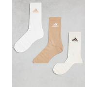 adidas Training - Confezione da 3 paia di calzini corti marroni, bianchi e crema-Bianco 40-42