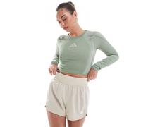 adidas - Training - Crop top a maniche lunghe verde argento senza cuciture-Grigio XL