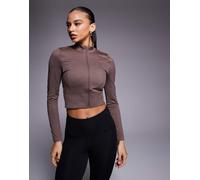 adidas - Training - Giacca taglio corto marrone scuro in maglia con zip XS