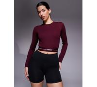 adidas - Training Hyperglam - Top a maniche lunghe bordeaux con logo lineare-Rosso XL