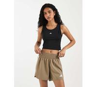 adidas Training - Pacer - Pantaloncini marroni con 3 strisce-Bianco S