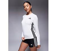 adidas Donna Train Essentials Long Sleeve 3-Stripes Workout Top, White/Black, XL