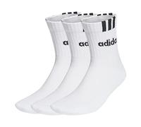 adidas Mixte 3-Stripes Linear Half-Crew Cushioned Socks 3 Pairs, White/Black, 40-42