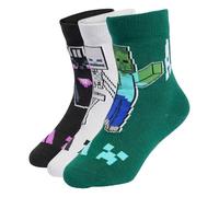 adidas Unisex - Bambini e ragazzi Minecraft Kids 3 Pairs Per Pack Socks Socks, lgh solid grey/collegiate green/black, XS